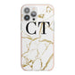 Personalised Gold Veins White Marble Monogram iPhone 13 Pro Max TPU Impact Case with Pink Edges