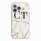 Personalised Gold Veins White Marble Monogram iPhone 13 Pro TPU Impact Case with Pink Edges