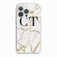 Personalised Gold Veins White Marble Monogram iPhone 13 Pro TPU Impact Case with White Edges