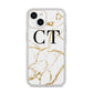 Personalised Gold Veins White Marble Monogram iPhone 14 Clear Tough Case Starlight