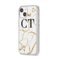 Personalised Gold Veins White Marble Monogram iPhone 14 Glitter Tough Case Starlight Angled Image