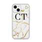 Personalised Gold Veins White Marble Monogram iPhone 14 Glitter Tough Case Starlight