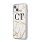Personalised Gold Veins White Marble Monogram iPhone 14 Plus Glitter Tough Case Starlight Angled Image