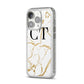 Personalised Gold Veins White Marble Monogram iPhone 14 Pro Glitter Tough Case Silver Angled Image