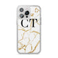 Personalised Gold Veins White Marble Monogram iPhone 14 Pro Max Glitter Tough Case Silver