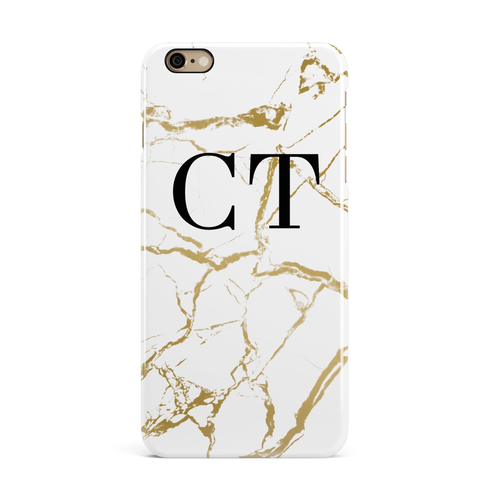 Personalised Gold Veins White Marble Monogram iPhone 6 Plus 3D Snap Case on Gold Phone