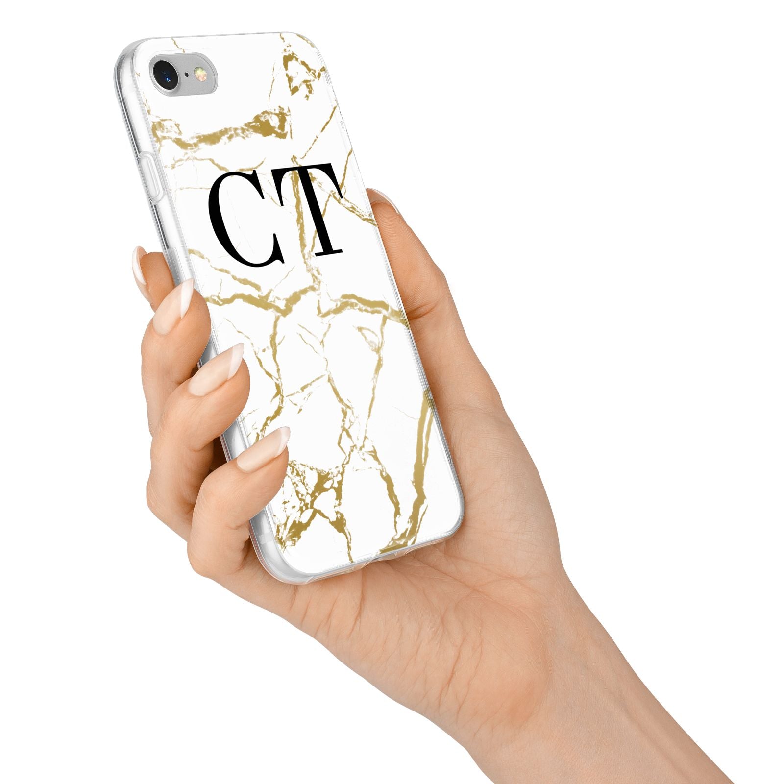 Personalised Gold Veins White Marble Monogram iPhone 7 Bumper Case on Silver iPhone Alternative Image