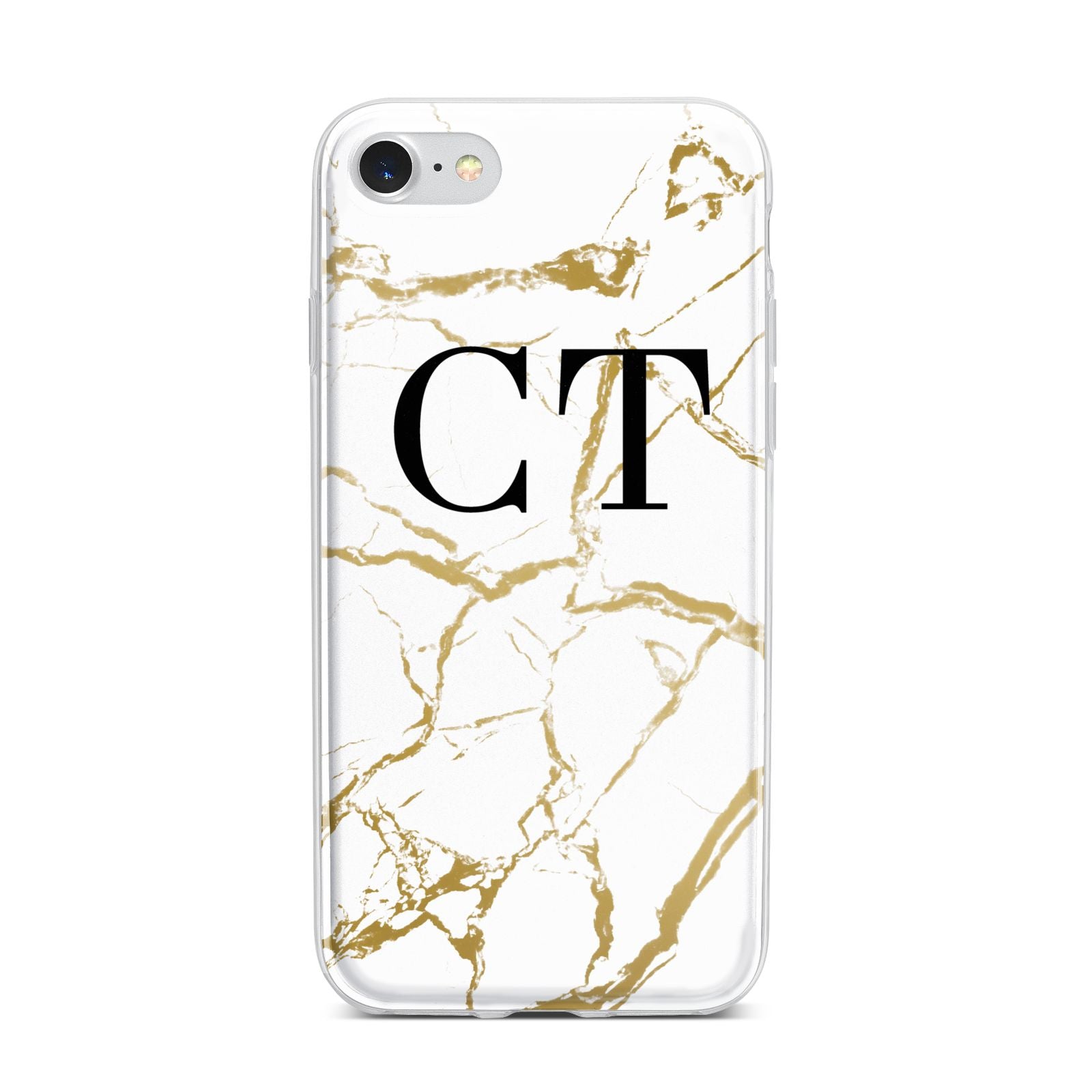 Personalised Gold Veins White Marble Monogram iPhone 7 Bumper Case on Silver iPhone