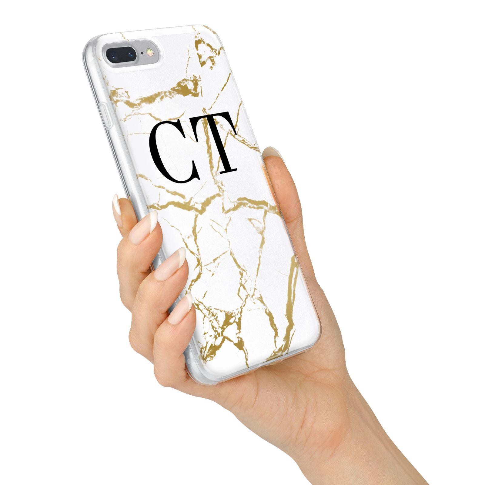 Personalised Gold Veins White Marble Monogram iPhone 7 Plus Bumper Case on Silver iPhone Alternative Image