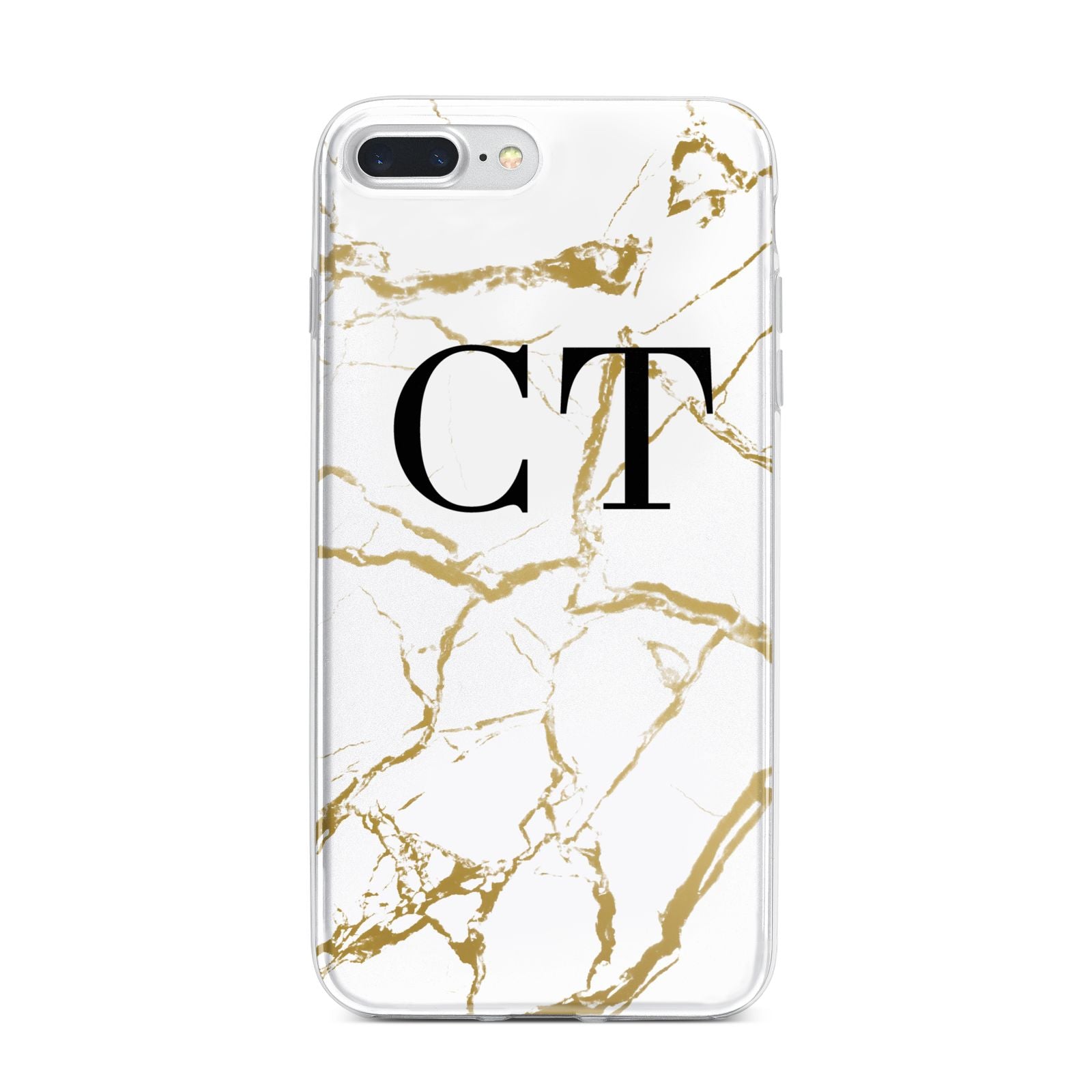Personalised Gold Veins White Marble Monogram iPhone 7 Plus Bumper Case on Silver iPhone