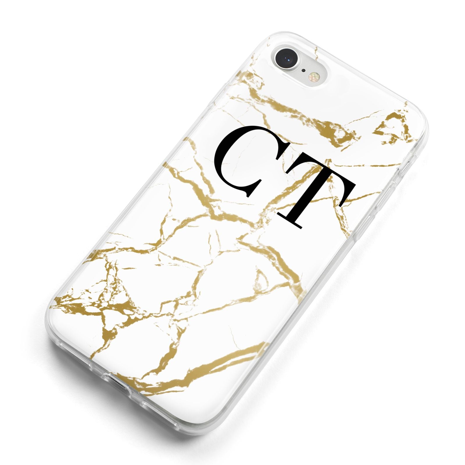 Personalised Gold Veins White Marble Monogram iPhone 8 Bumper Case on Silver iPhone Alternative Image