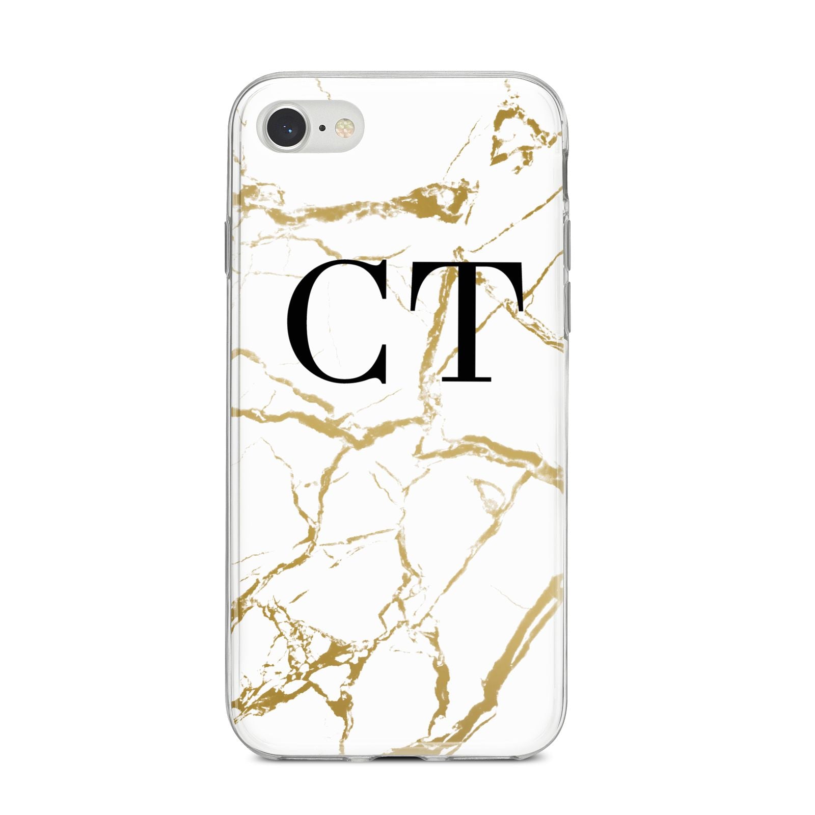 Personalised Gold Veins White Marble Monogram iPhone 8 Bumper Case on Silver iPhone