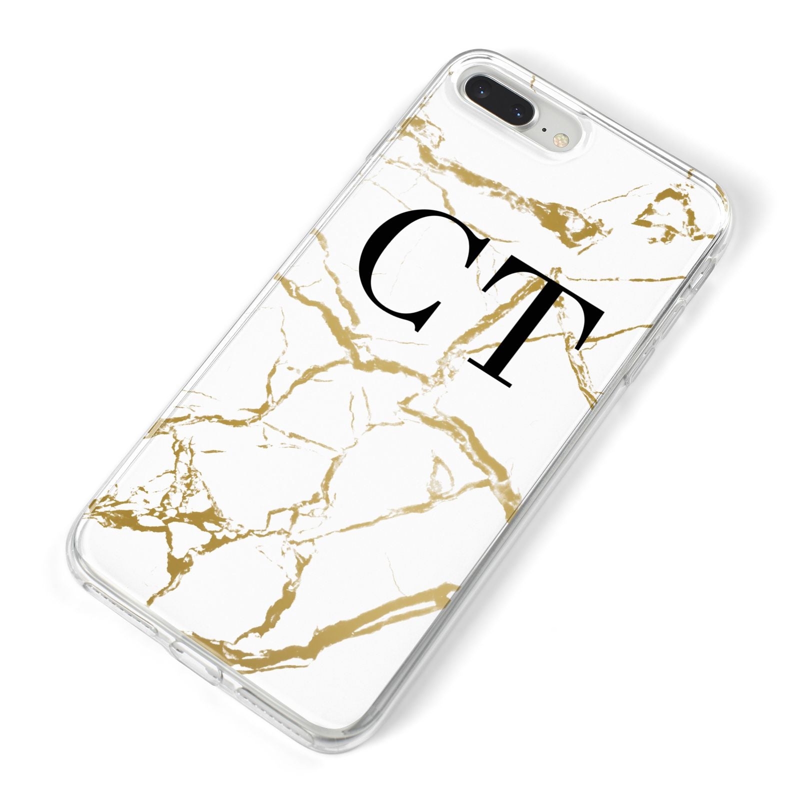 Personalised Gold Veins White Marble Monogram iPhone 8 Plus Bumper Case on Silver iPhone Alternative Image