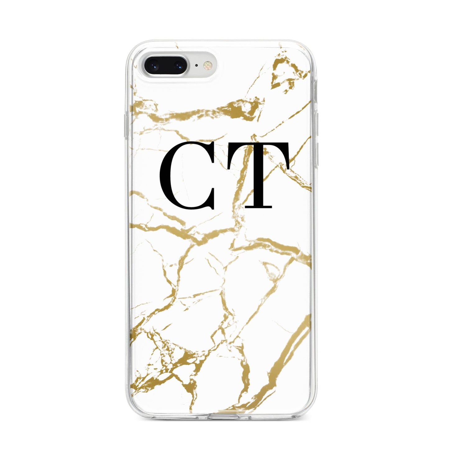 Personalised Gold Veins White Marble Monogram iPhone 8 Plus Bumper Case on Silver iPhone