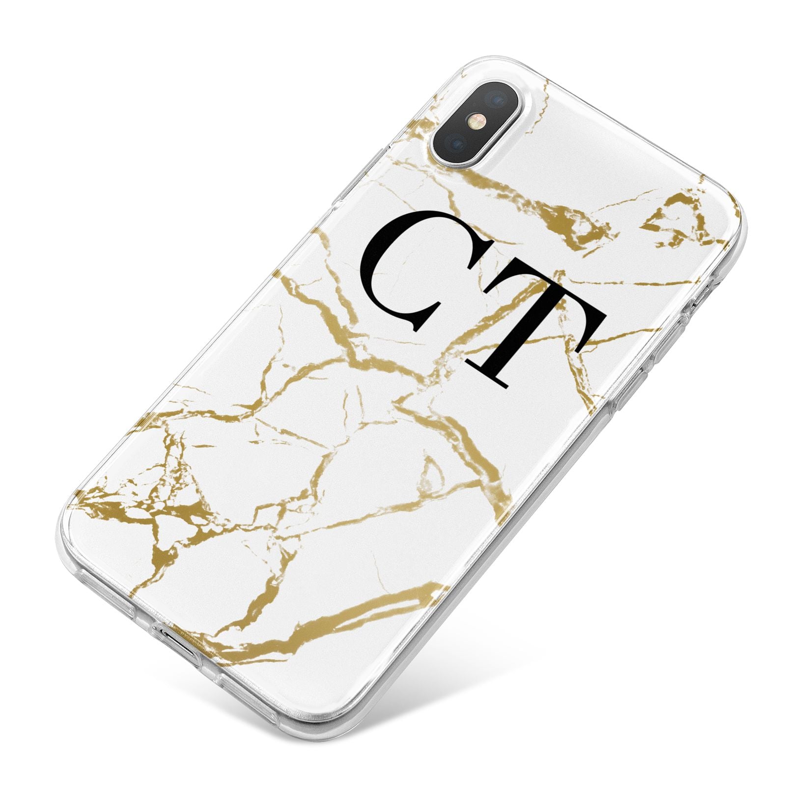 Personalised Gold Veins White Marble Monogram iPhone X Bumper Case on Silver iPhone