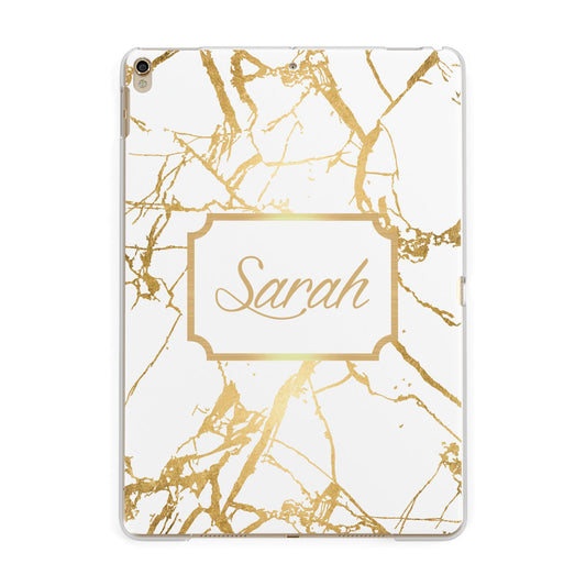 Personalised Gold White Marble Name Apple iPad Gold Case