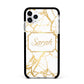 Personalised Gold White Marble Name Apple iPhone 11 Pro Max in Silver with Black Impact Case