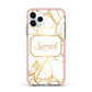 Personalised Gold White Marble Name Apple iPhone 11 Pro in Silver with Pink Impact Case