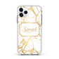 Personalised Gold White Marble Name Apple iPhone 11 Pro in Silver with White Impact Case