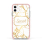 Personalised Gold White Marble Name Apple iPhone 11 in White with Pink Impact Case