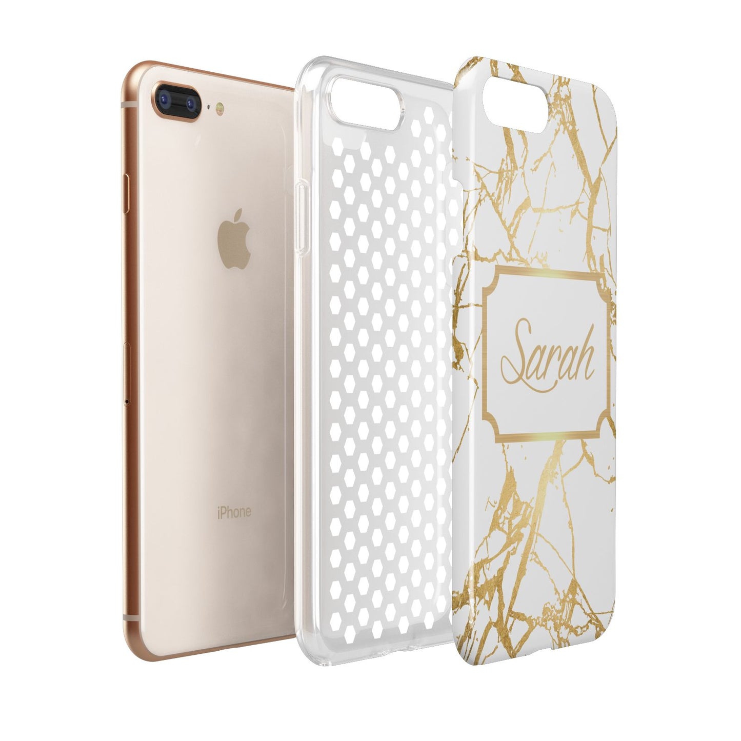 Personalised Gold White Marble Name Apple iPhone 7 8 Plus 3D Tough Case Expanded View