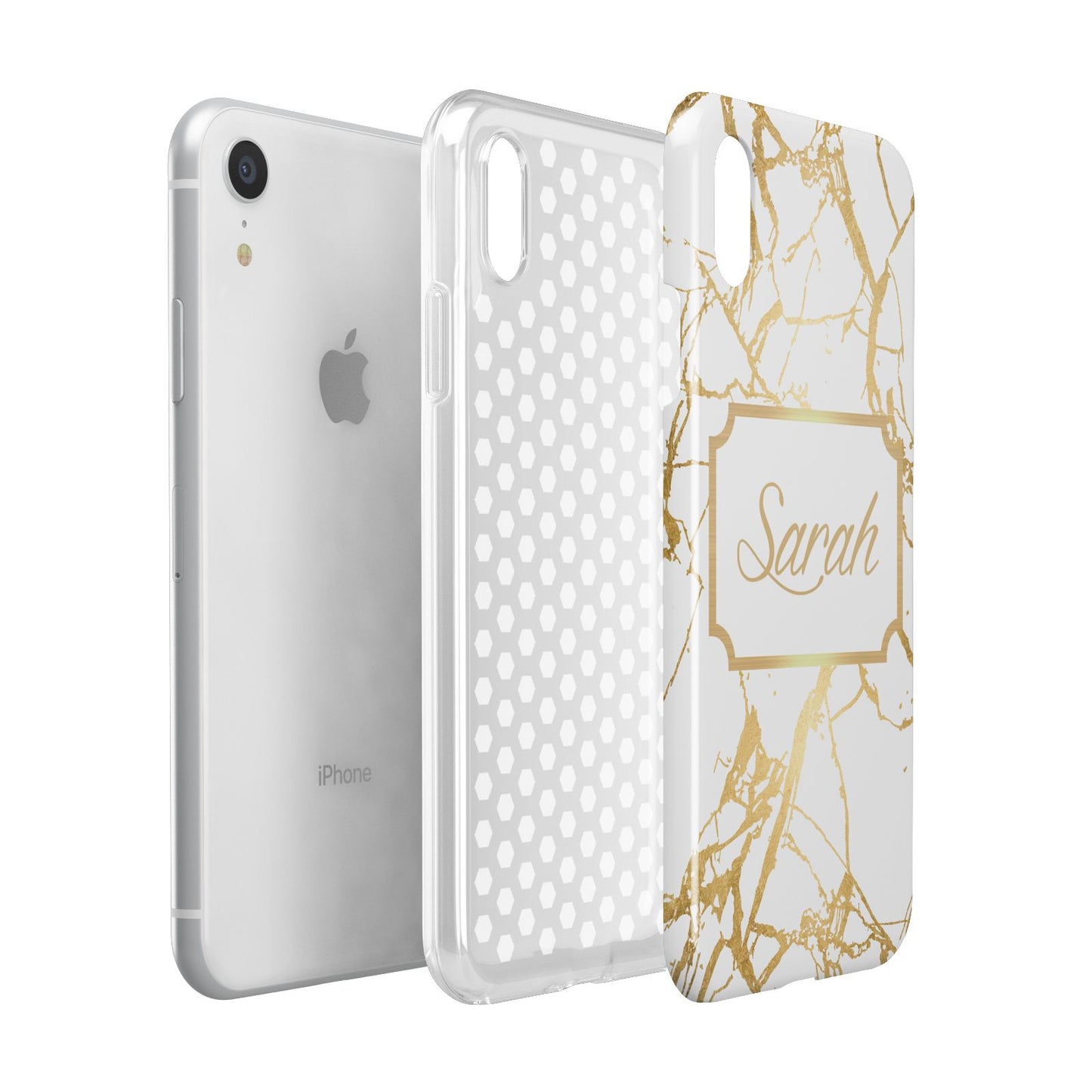 Personalised Gold White Marble Name Apple iPhone XR White 3D Tough Case Expanded view
