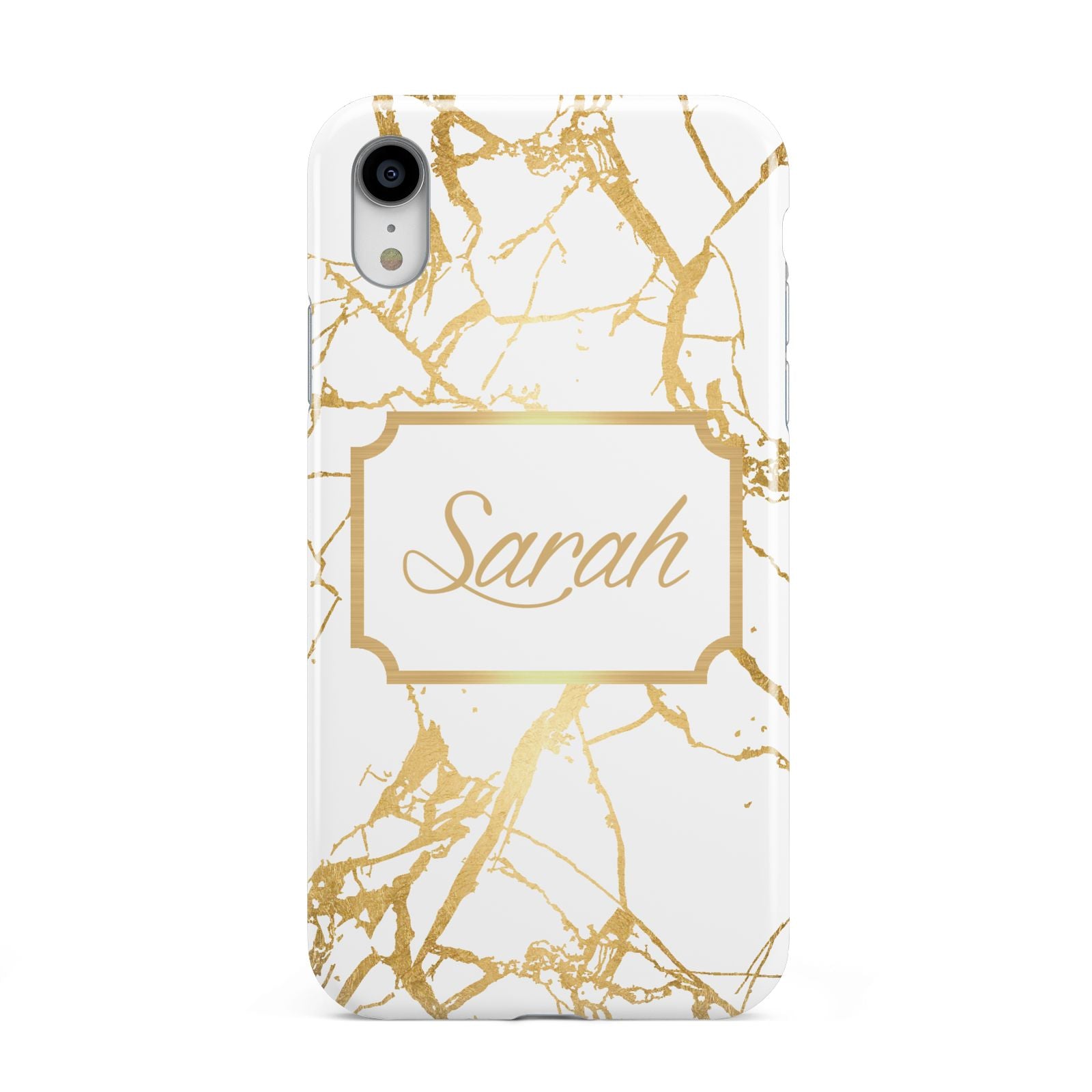 Personalised Gold White Marble Name Apple iPhone XR White 3D Tough Case