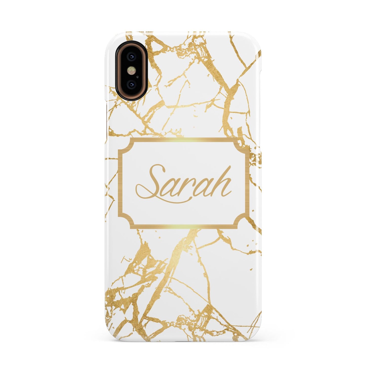 Personalised Gold White Marble Name Apple iPhone XS 3D Snap Case