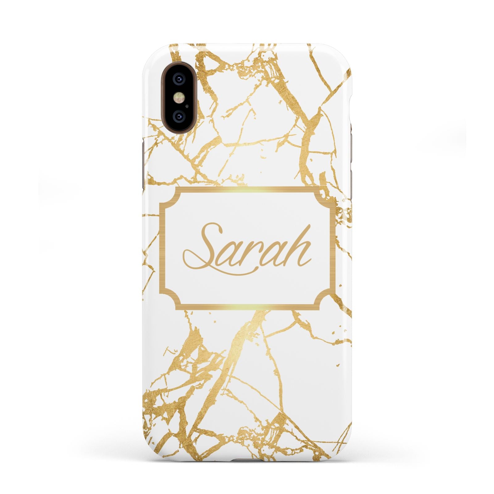 Personalised Gold White Marble Name Apple iPhone XS 3D Tough