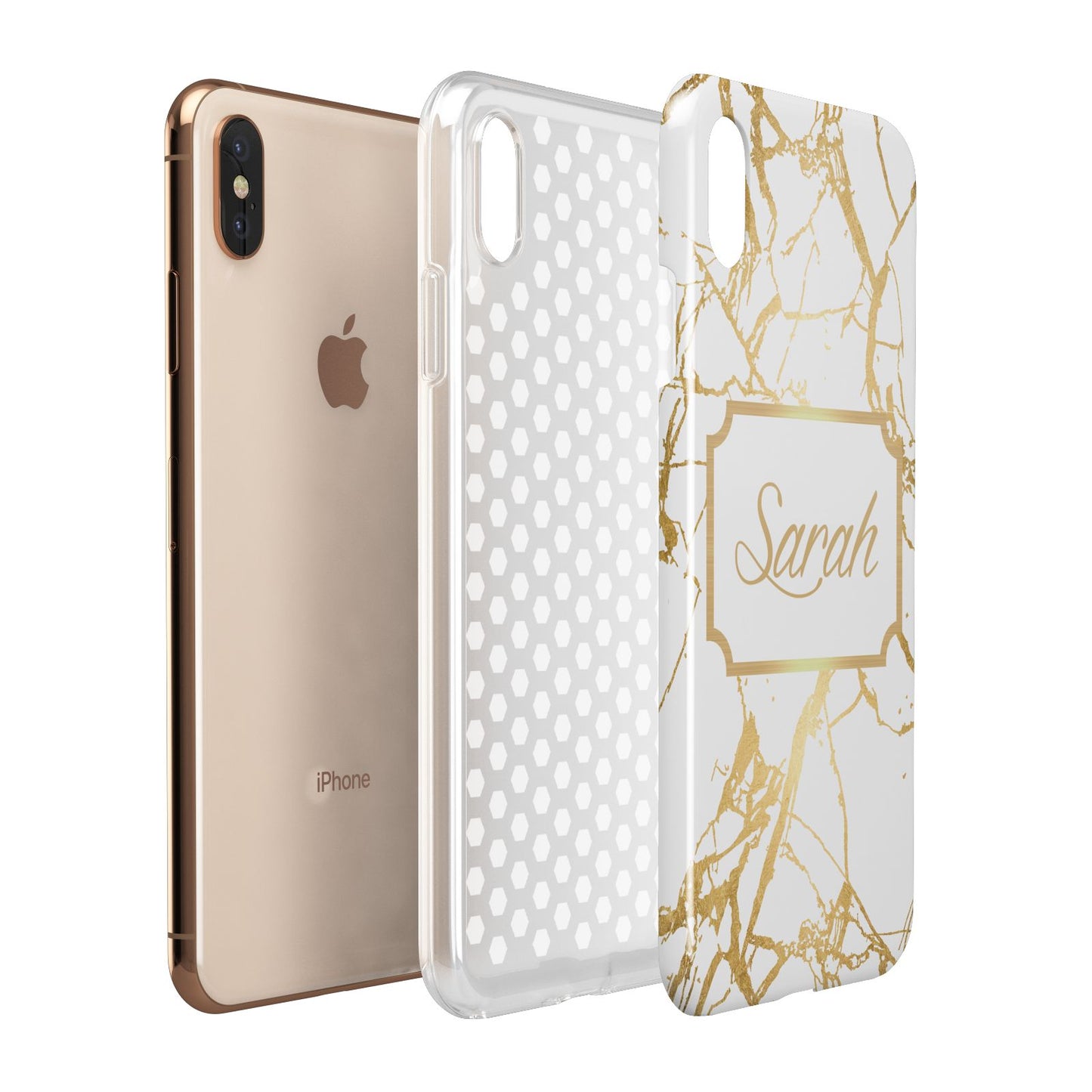 Personalised Gold White Marble Name Apple iPhone Xs Max 3D Tough Case Expanded View