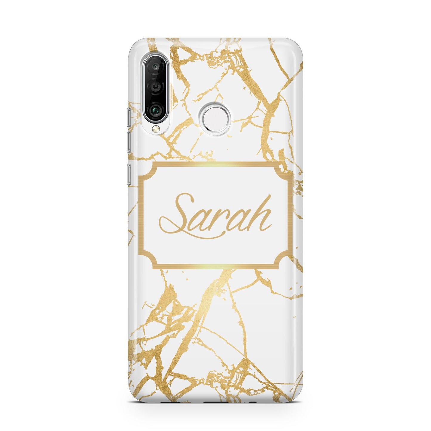 Personalised Gold White Marble Name Huawei P30 Lite Phone Case