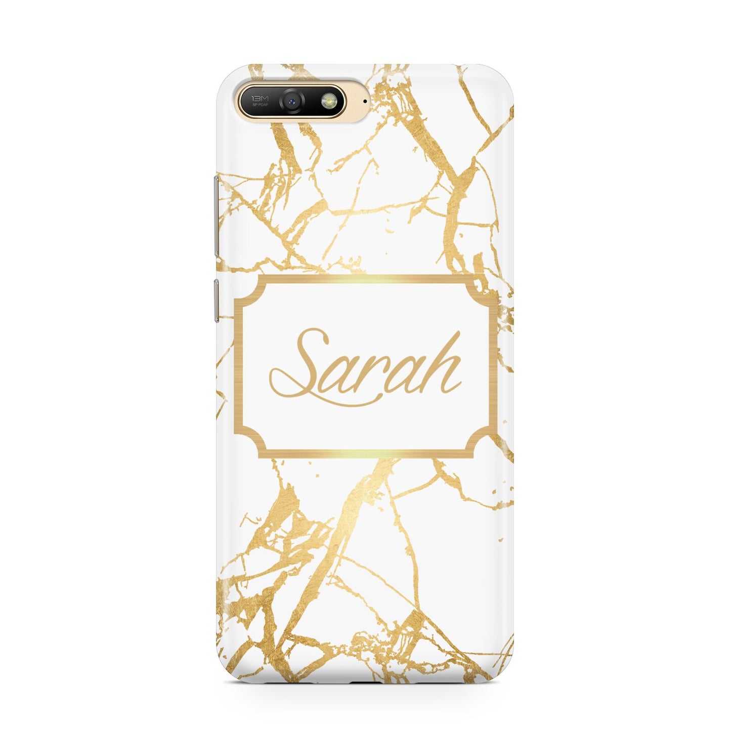 Personalised Gold White Marble Name Huawei Y6 2018