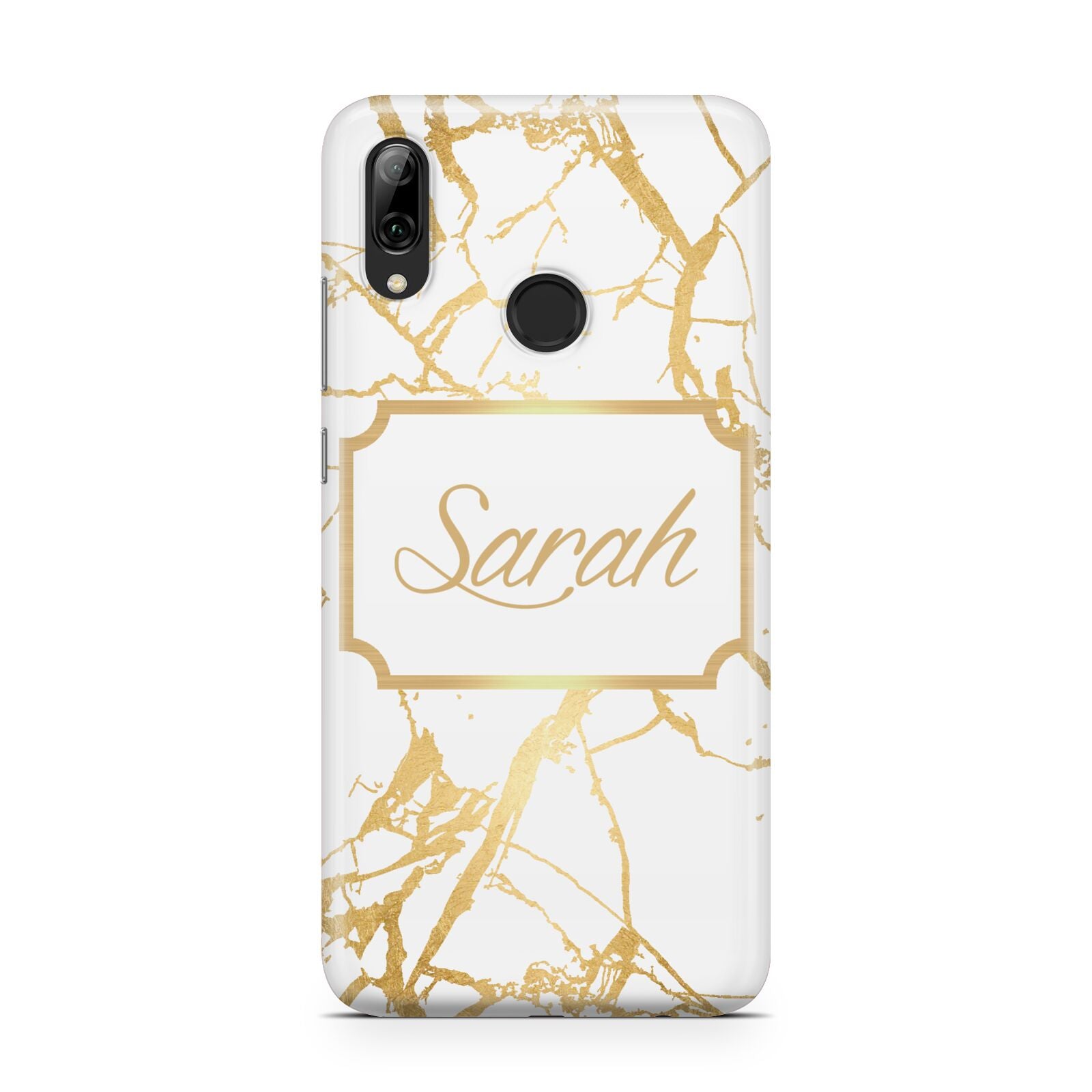 Personalised Gold White Marble Name Huawei Y7 2019