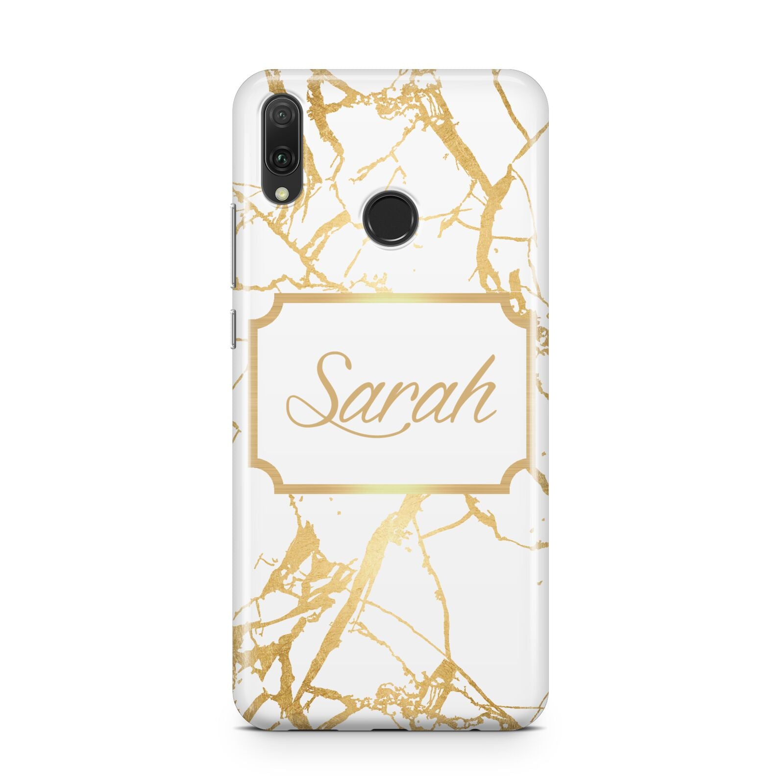 Personalised Gold White Marble Name Huawei Y9 2019