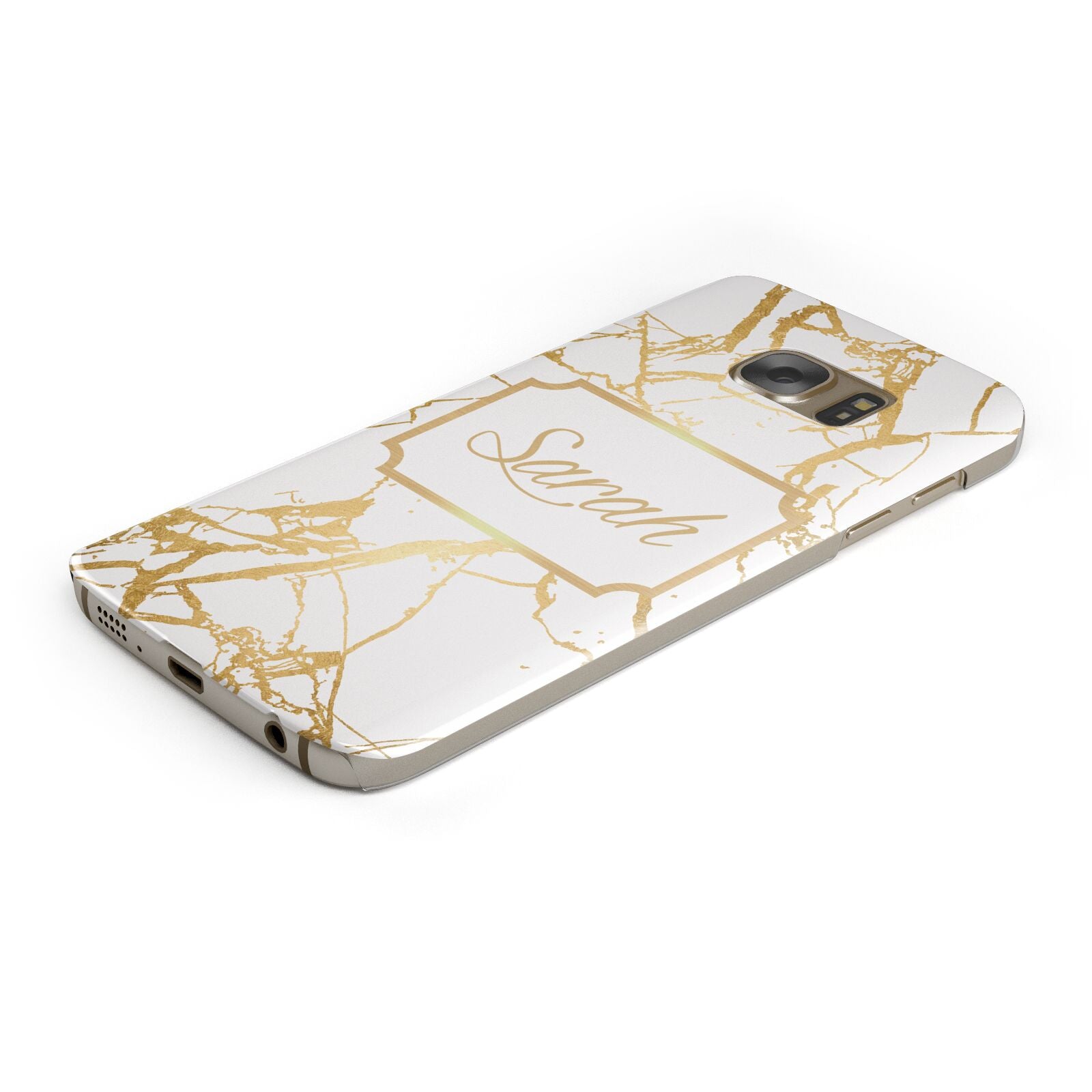Personalised Gold White Marble Name Protective Samsung Galaxy Case Angled Image