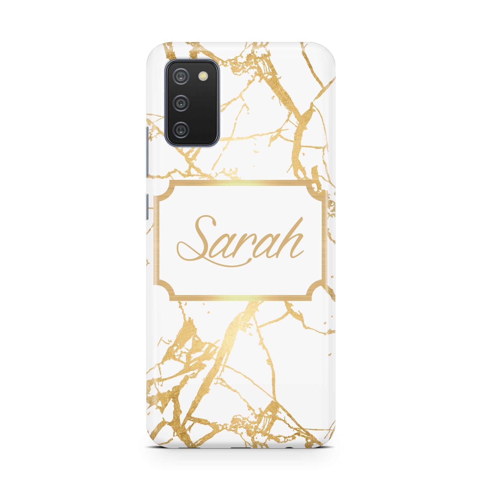 Personalised Gold White Marble Name Samsung A02s Case