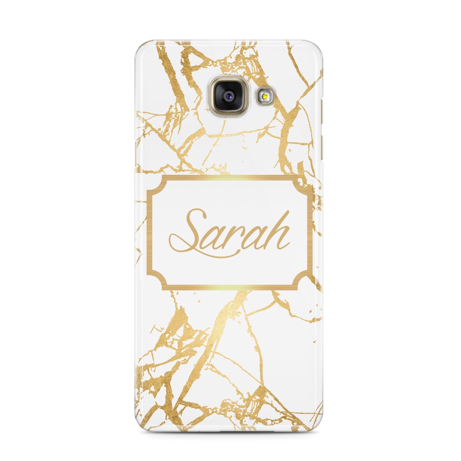 Personalised Gold White Marble Name Samsung Galaxy A3 2016 Case on gold phone