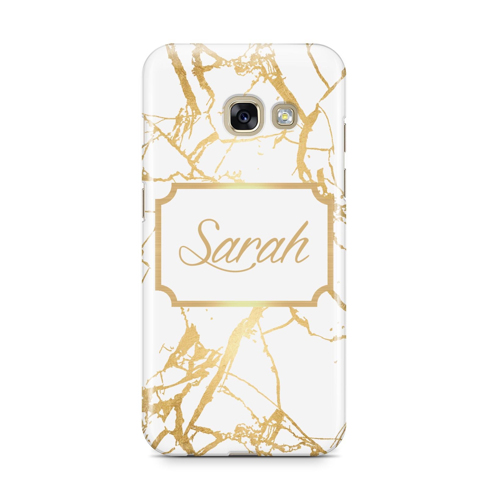 Personalised Gold White Marble Name Samsung Galaxy A3 2017 Case on gold phone