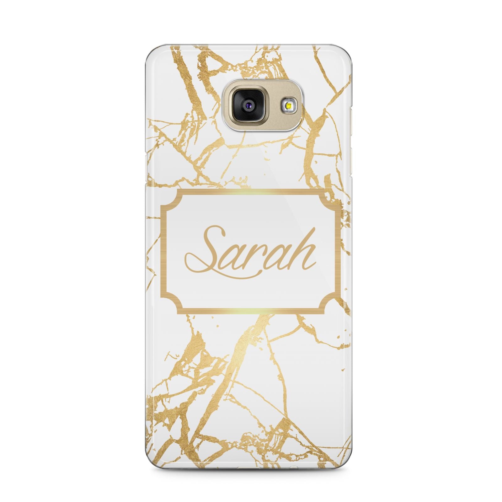 Personalised Gold White Marble Name Samsung Galaxy A5 2016 Case on gold phone