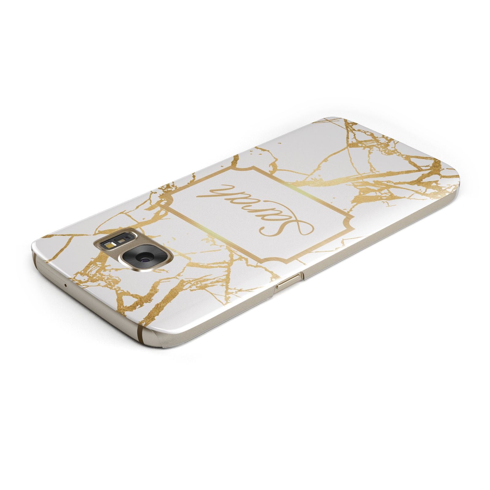 Personalised Gold White Marble Name Samsung Galaxy Case Top Cutout