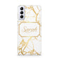 Personalised Gold White Marble Name Samsung S21 Plus Case