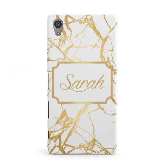 Personalised Gold White Marble Name Sony Xperia Case
