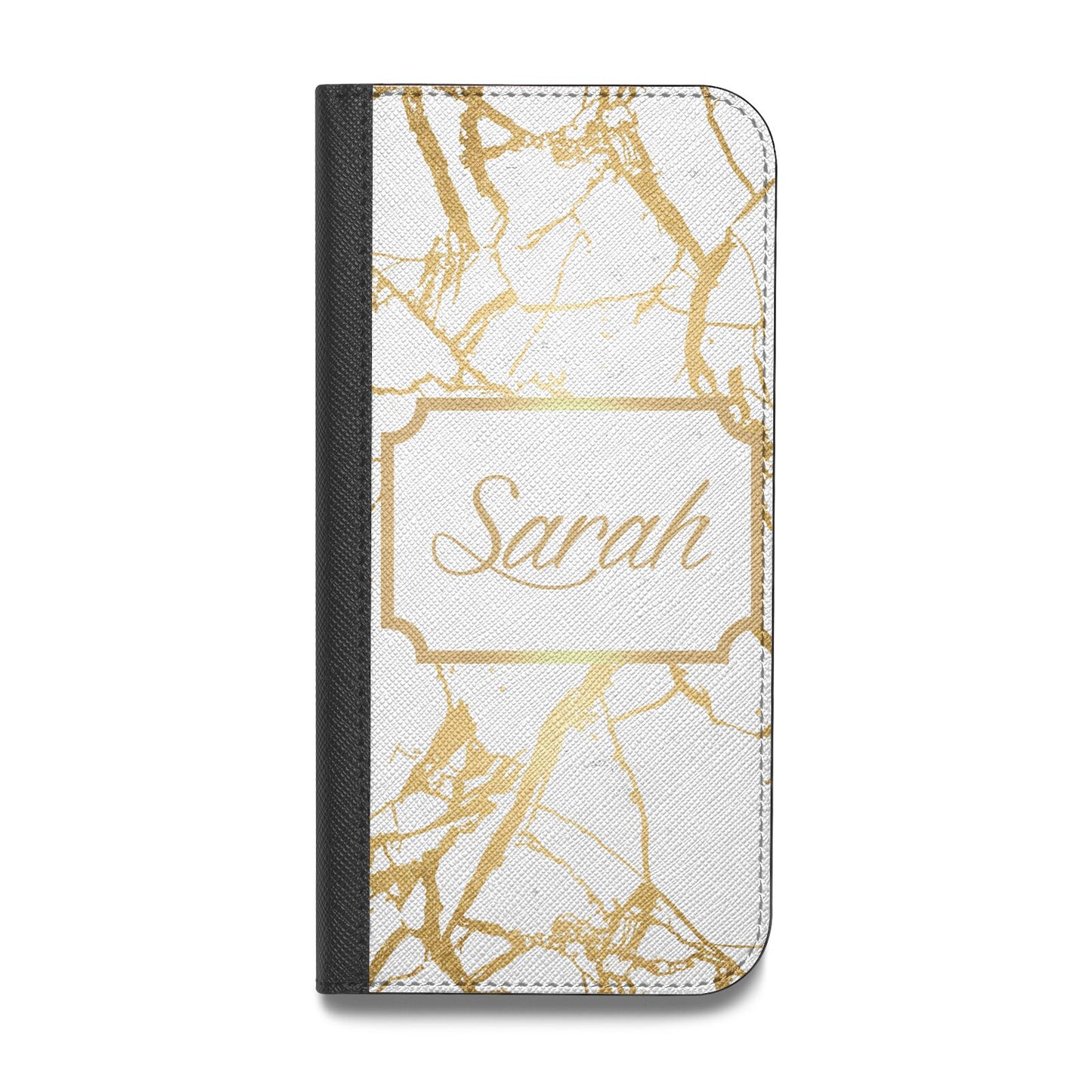 Personalised Gold White Marble Name Vegan Leather Flip iPhone Case