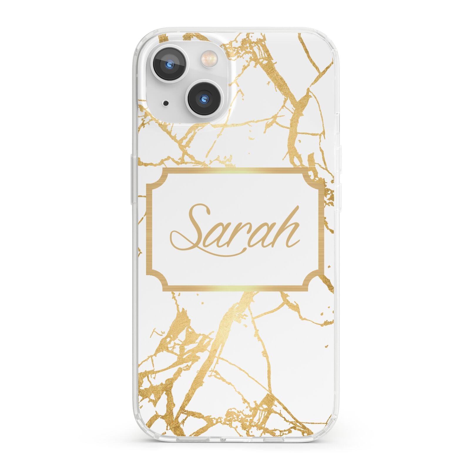 Personalised Gold White Marble Name iPhone 13 Clear Bumper Case