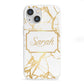 Personalised Gold White Marble Name iPhone 13 Mini Clear Bumper Case