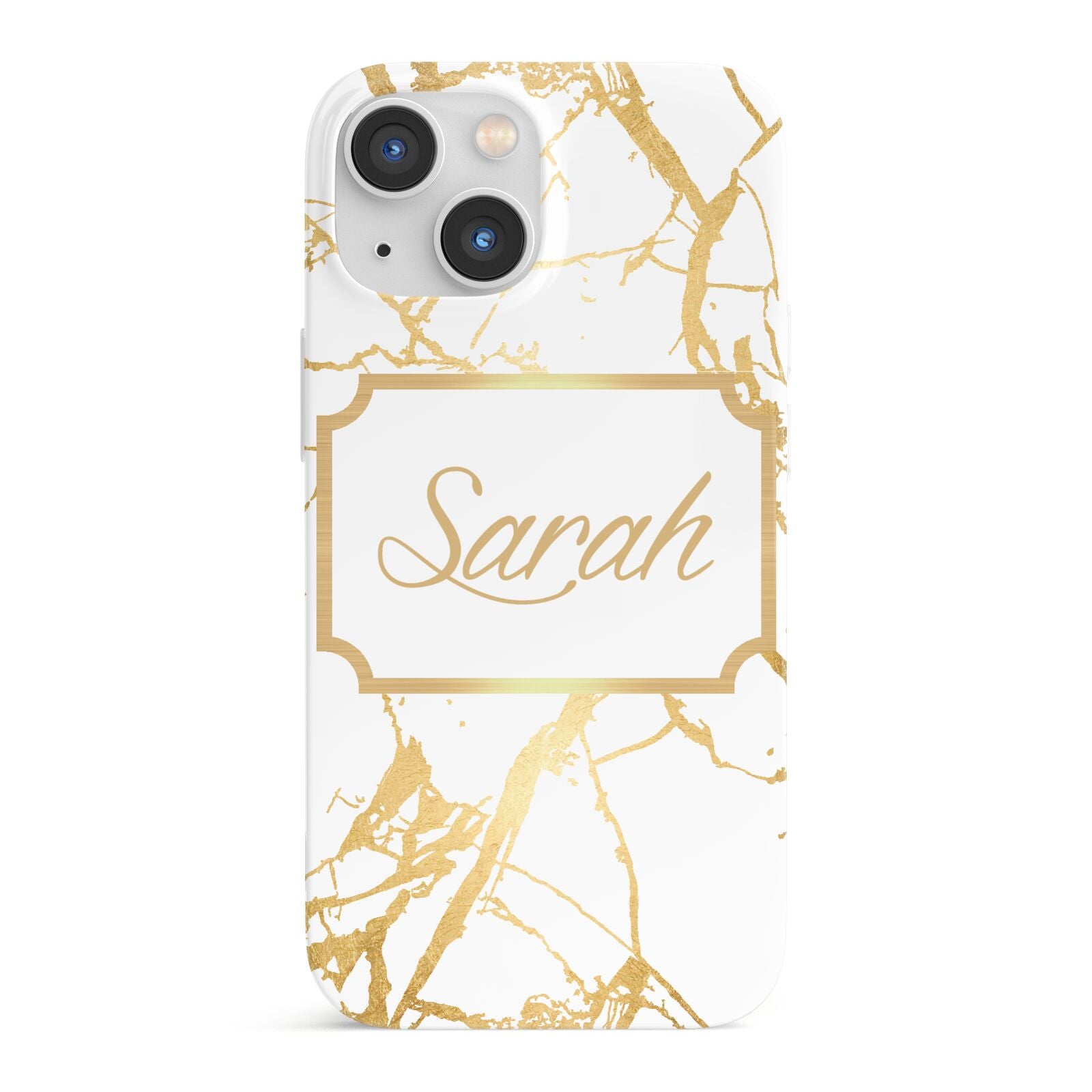 Personalised Gold White Marble Name iPhone 13 Mini Full Wrap 3D Snap Case
