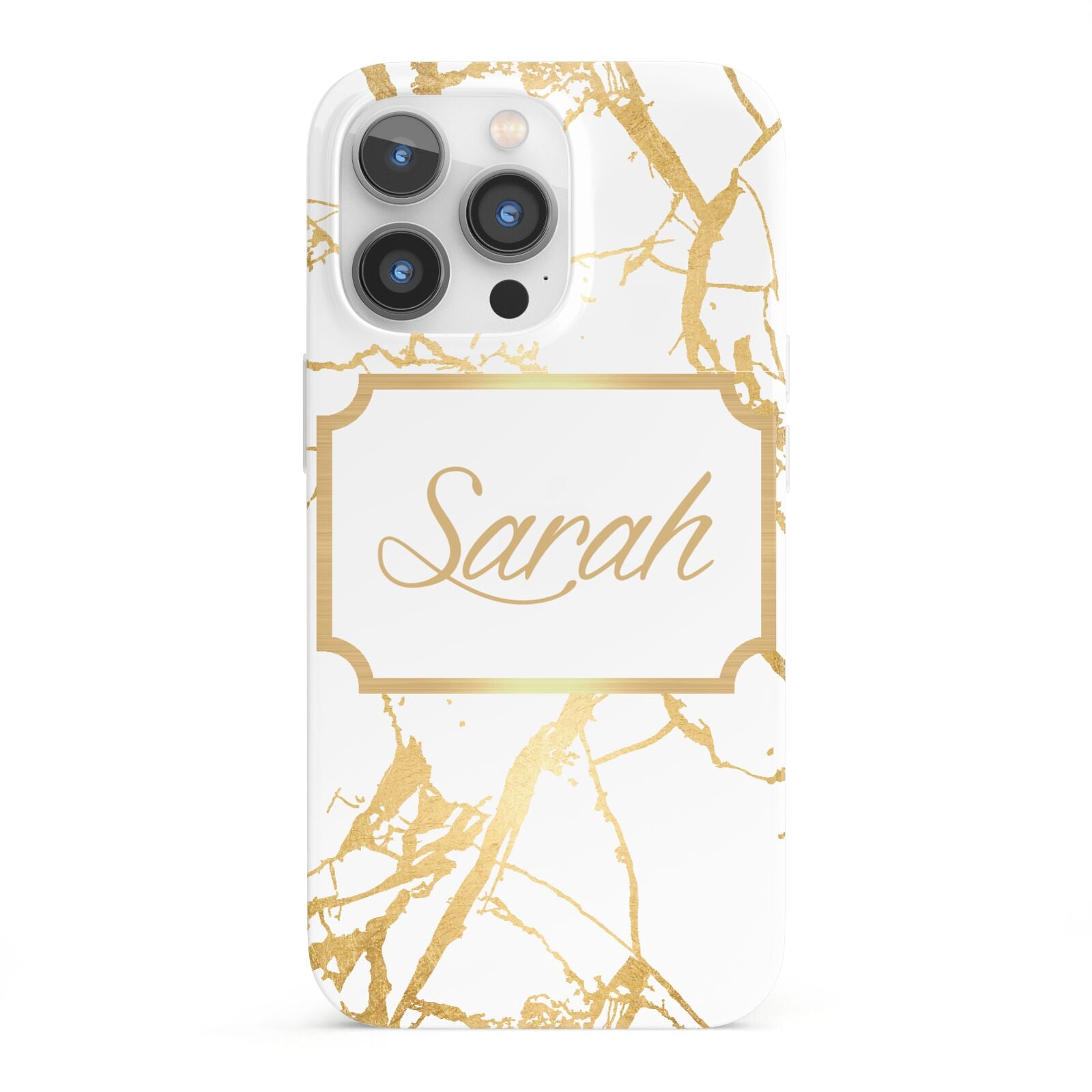 Personalised Gold White Marble Name iPhone 13 Pro Full Wrap 3D Snap Case