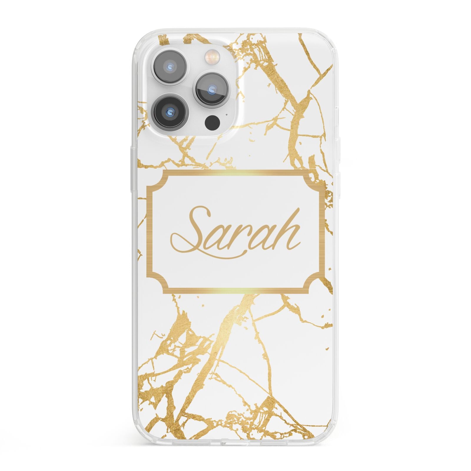 Personalised Gold White Marble Name iPhone 13 Pro Max Clear Bumper Case