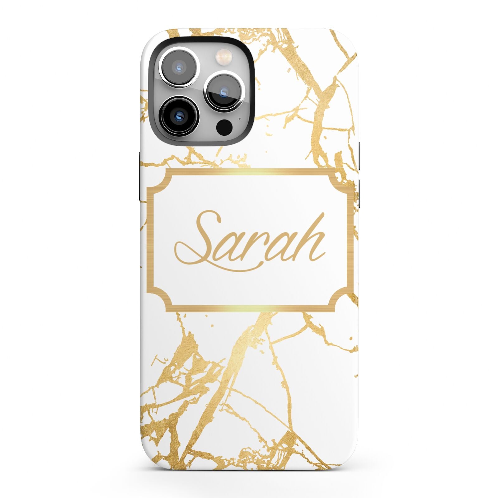 Personalised Gold White Marble Name iPhone 13 Pro Max Full Wrap 3D Tough Case