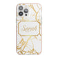 Personalised Gold White Marble Name iPhone 13 Pro Max TPU Impact Case with Pink Edges